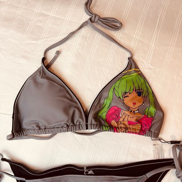 Anime Gray Savage Print Side Tie 2 Piece Bikini Size SX RefN11 - Picture 7 of 8